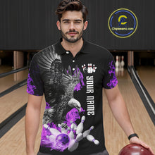 Load image into Gallery viewer, Custom Purple Flame Black Eagle Bowling Polo, Quarter Zip Shirt For Men, Team Bowling Clothes NQS10351
