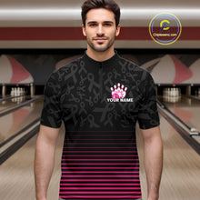 Load image into Gallery viewer, Pink and black Ribbons Pattern Bowling Shirts For Men Custom Breast cancer Team Bowler Jersey NQS10560