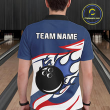 Load image into Gallery viewer, Red, White and Blue Flame bowling ball polo, 1/4 zip shirts for Men Custom patriotic Bowling Outfit NQS10045