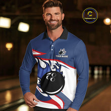Load image into Gallery viewer, Red, White and Blue Flame bowling ball polo, 1/4 zip shirts for Men Custom patriotic Bowling Outfit NQS10045