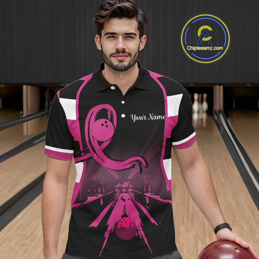 Breast Cancer Awareness Bowling Shirts For Men custom Black and pink ribbon team bowling jerseys NQS10207