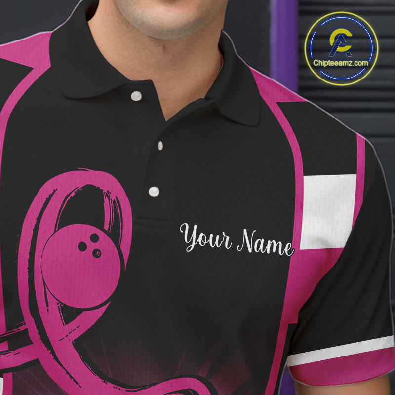 Breast Cancer Awareness Bowling Shirts For Men custom Black and pink ribbon team bowling jerseys NQS10207