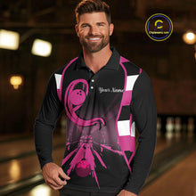 Load image into Gallery viewer, Breast Cancer Awareness Bowling Shirts For Men custom Black and pink ribbon team bowling jerseys NQS10207