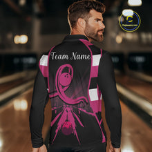 Load image into Gallery viewer, Breast Cancer Awareness Bowling Shirts For Men custom Black and pink ribbon team bowling jerseys NQS10207