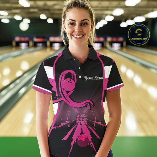 Breast Cancer Awareness Bowling Shirts For Women custom Black and pink ribbon team bowling jerseys NQS10207