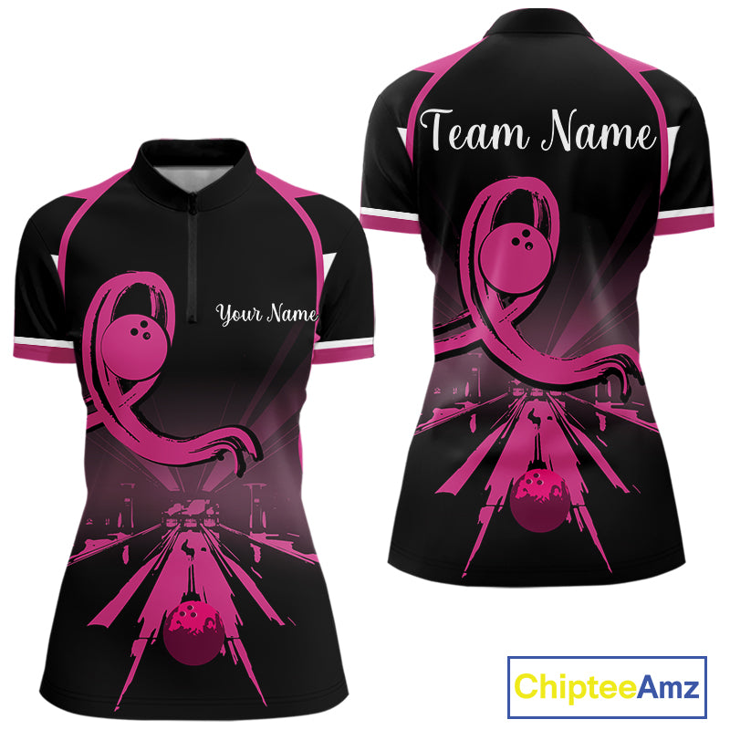 Breast Cancer Awareness Bowling Shirts For Women custom Black and pink ribbon team bowling jerseys NQS10207