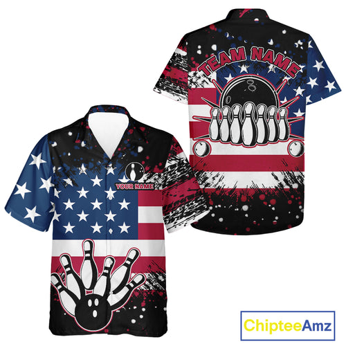 American Flag Black Bowling Hawaiian Shirts custom patriotic retro bowling team shirts NQS10210