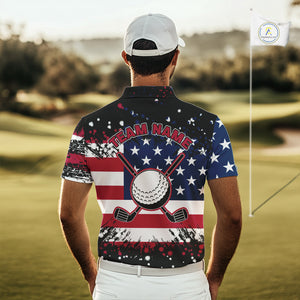 American Flag Black golf polo shirts for men custom patriotic retro golf team shirts, golfer gifts NQS10211