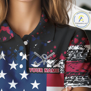 American Flag Black golf polo shirts for Women custom patriotic retro golf team shirts, golfer gifts NQS10211