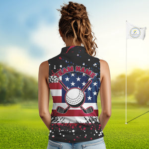 American Flag Black sleeveless golf polo shirts for ladies custom patriotic retro golf team shirts NQS10211