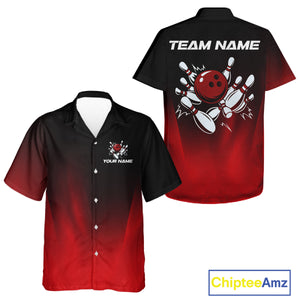 Custom Black and Red Bowling Hawaiian Team Shirts, Bowling Outfit Gift For Bowlers NQS10565