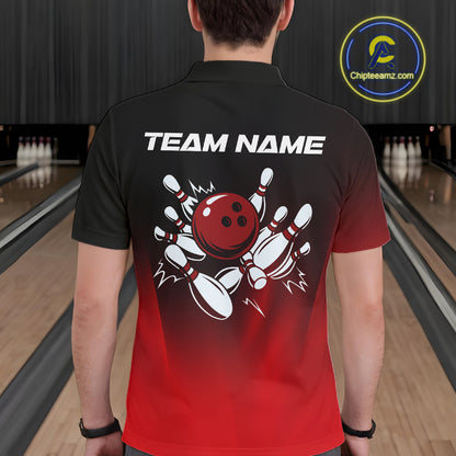 Custom Black and Red Bowling Polo, Quarter Zip Team Shirts For Men, Bowling Outfit Gift For Bowlers NQS10565