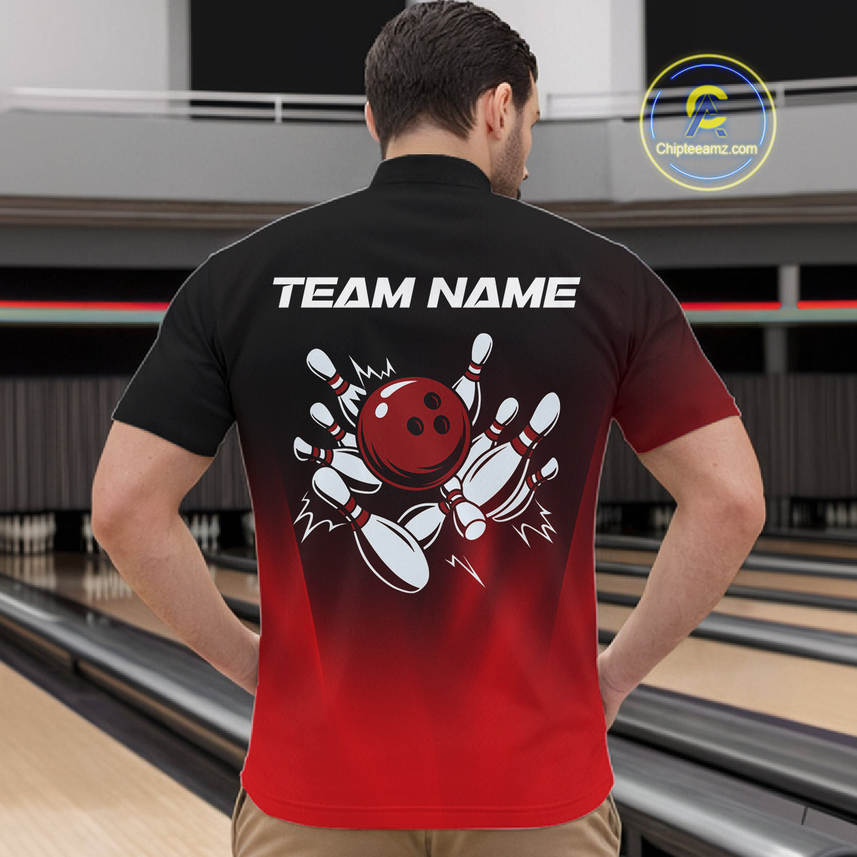 Custom Black and Red Bowling Polo, Quarter Zip Team Shirts For Men, Bowling Outfit Gift For Bowlers NQS10565