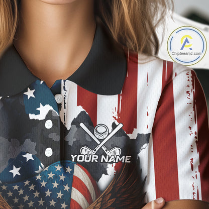 American Flag Eagle Golf Ball Womens Golf Polo Shirts Custom Patriotic Team Golf apparel for ladies NQS10571
