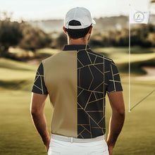 Load image into Gallery viewer, Black and Gold pattern Mens Golf polo shirts custom golf attire for men, golfing gifts NQS10359