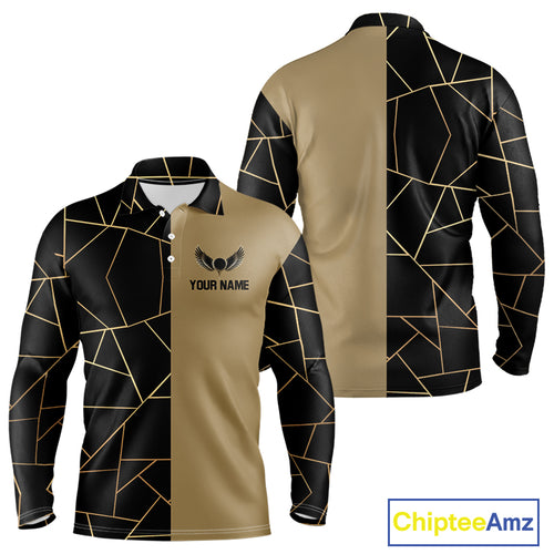 Black and Gold pattern Mens Golf polo shirts custom golf attire for men, golfing gifts NQS10359