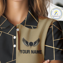 Load image into Gallery viewer, Black and Gold pattern Women Golf polo shirts custom golf attire for ladies, golfing gifts NQS10359