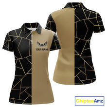 Load image into Gallery viewer, Black and Gold pattern Women Golf polo shirts custom golf attire for ladies, golfing gifts NQS10359
