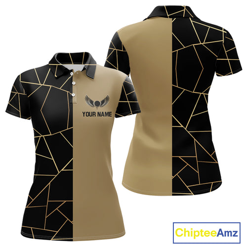 Black and Gold pattern Women Golf polo shirts custom golf attire for ladies, golfing gifts NQS10359