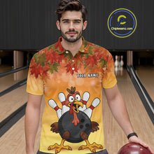 Load image into Gallery viewer, Custom Funny Turkey Bowling Shirt For Men, maple leaf pattern Thanksgiving Bowling Shirt Team Uniform NQS10368