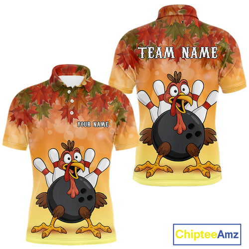 Custom Funny Turkey Bowling Shirt For Men, maple leaf pattern Thanksgiving Bowling Shirt Team Uniform NQS10368