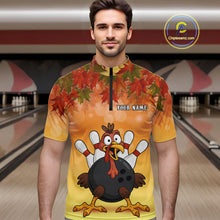 Load image into Gallery viewer, Custom Funny Turkey Bowling Shirt For Men, maple leaf pattern Thanksgiving Bowling Shirt Team Uniform NQS10368