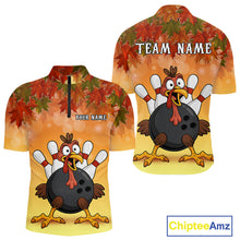 Load image into Gallery viewer, Custom Funny Turkey Bowling Shirt For Men, maple leaf pattern Thanksgiving Bowling Shirt Team Uniform NQS10368