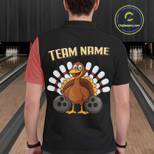 Load image into Gallery viewer, Retro Black and Red Turkey Bowling Polo, Quarter Zip Shirt For Men, Thanksgiving Bowling Team Jersey NQS10370