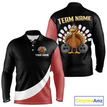 Load image into Gallery viewer, Retro Black and Red Turkey Bowling Polo, Quarter Zip Shirt For Men, Thanksgiving Bowling Team Jersey NQS10370