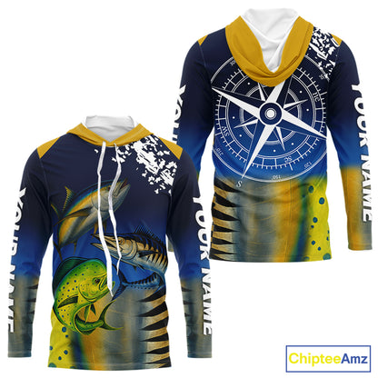 Personalized Mahi Mahi, Wahoo, Tuna scales blue Fishing Shirts, compass offshore tournament Shirts NQS10371