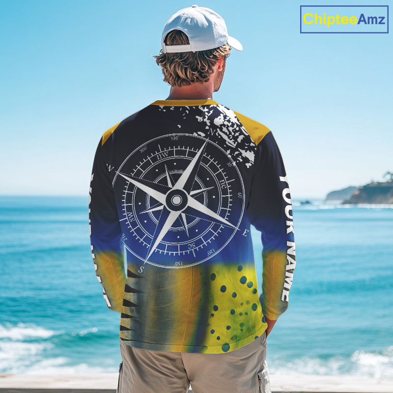 Personalized Mahi Mahi, Wahoo, Tuna scales blue Fishing Shirts, compass offshore tournament Shirts NQS10371