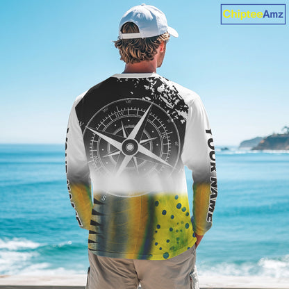 Personalized Mahi Mahi, Wahoo, Tuna scales black Fishing Shirts, compass offshore tournament Shirts NQS10372