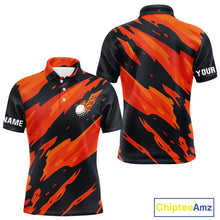 Load image into Gallery viewer, Black and Orange Flame Golf polo shirts for mens Custom mens golf outfit, personalized golf gifts NQS10069