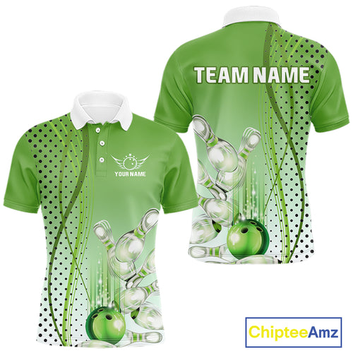 Mens bowling polo, quarter zip shirts Custom bowling team jerseys, gift for Bowlers | Green NQS10072