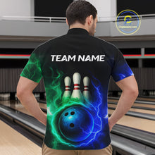 Load image into Gallery viewer, Blue and Green Lightning thunder Black Bowling Shirts For Men custom Bowling Team Jerseys NQS10379