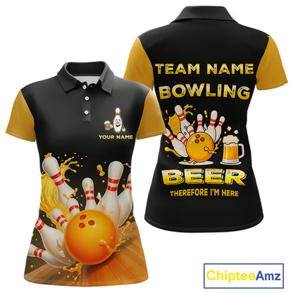 Bowling & Beer therefore i'm here custom funny Bowling shirts for Women, Bowling team apparel NQS10274