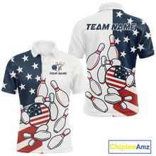 Load image into Gallery viewer, Custom American flag Bowling Shirt For Men personalized red, white and blue patriotic bowling shirts NQS10313
