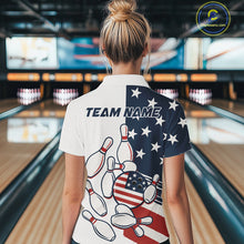 Load image into Gallery viewer, Custom American flag Bowling Shirt For Women personalized red, white and blue patriotic bowling shirt NQS10313