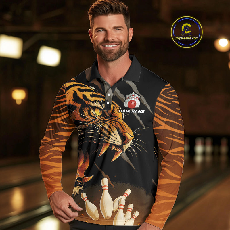 Tiger Bowling Polo, Quarter Zip shirts For Men custom bowling team jersey, bowling uniform NQS10338