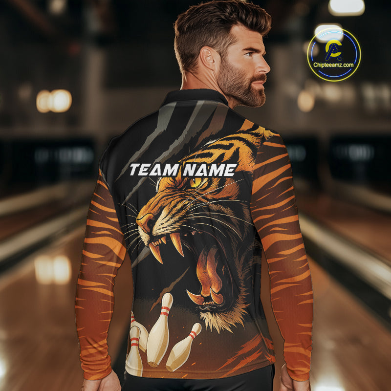 Tiger Bowling Polo, Quarter Zip shirts For Men custom bowling team jersey, bowling uniform NQS10338