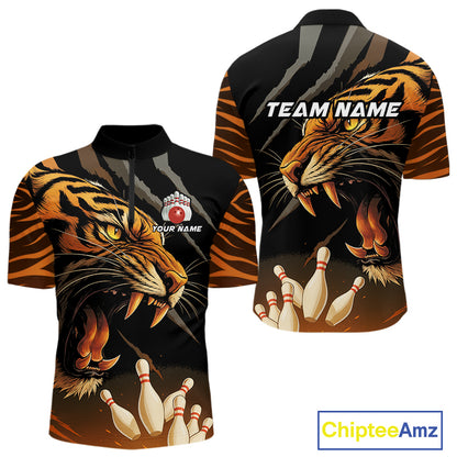 Tiger Bowling Polo, Quarter Zip shirts For Men custom bowling team jersey, bowling uniform NQS10338