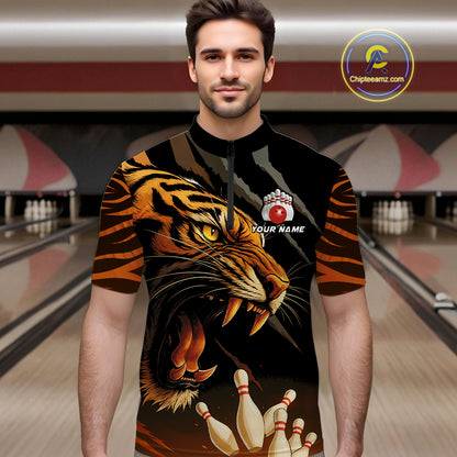 Tiger Bowling Polo, Quarter Zip shirts For Men custom bowling team jersey, bowling uniform NQS10338