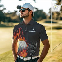 Load image into Gallery viewer, Flame Golf ball black Golf polo shirt for men Custom Mens golf top, personalized golf gifts NQS10364