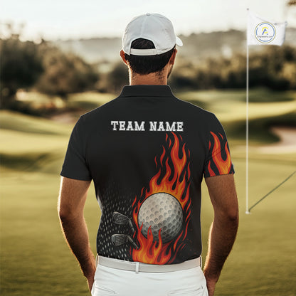 Flame Golf ball black Golf polo shirt for men Custom Mens golf top, personalized golf gifts NQS10364