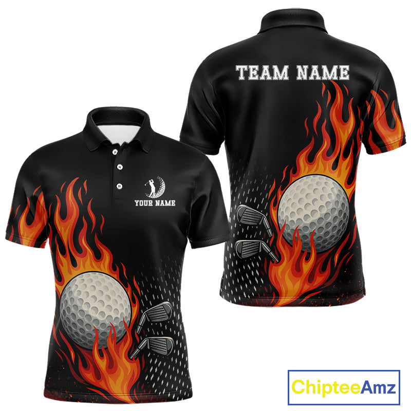 Flame Golf ball black Golf polo shirt for men Custom Mens golf top, personalized golf gifts NQS10364