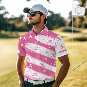 Pink American Flag Men golf polo shirt custom patriotic golf outfits men, cool golf gifts NQS10092