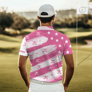 Pink American Flag Men golf polo shirt custom patriotic golf outfits men, cool golf gifts NQS10092