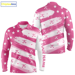 Pink American Flag Men golf polo shirt custom patriotic golf outfits men, cool golf gifts NQS10092