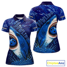 Load image into Gallery viewer, Custom Blue Shark Bowling Polo, Quarter Zip Shirts For Women, Shark Bowling League Shirts NQS10420