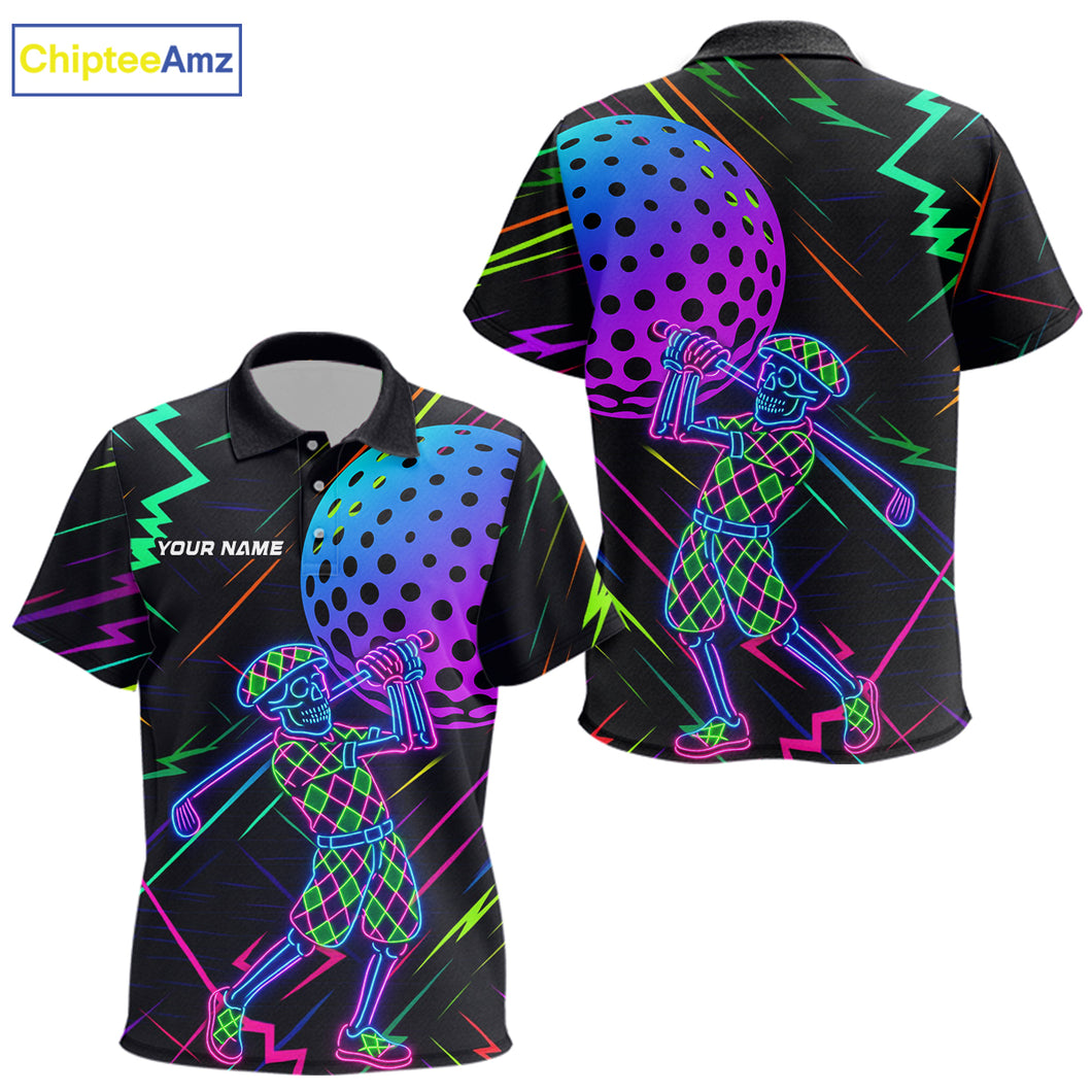 Colorful Neon skull golfer Kid golf polo shirt custom golf attire for kid, cool golf gifts NQS10098